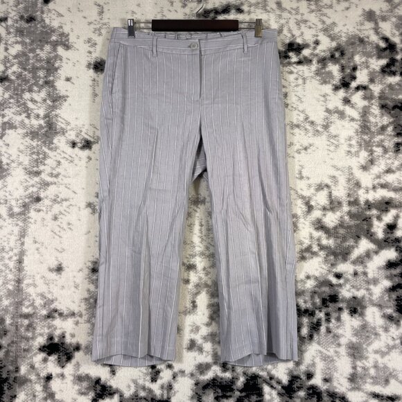 J Jill Linen Stretch Pants Womens Size 16P Gray Striped Hippie Wide Leg Summer - Picture 1 of 13
